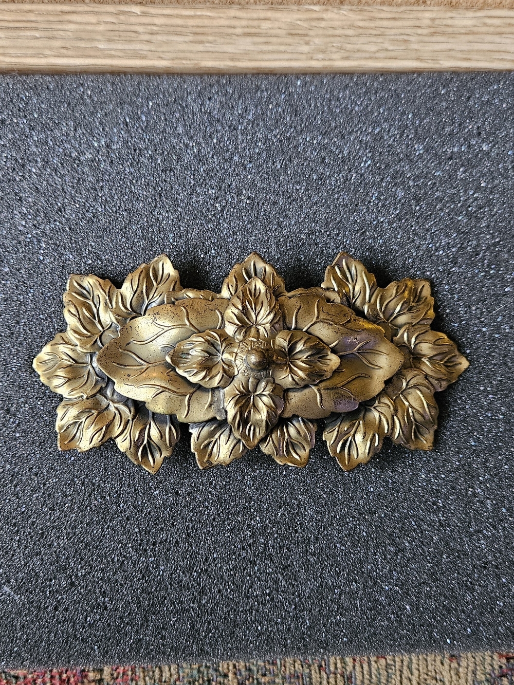 Vintage Antique brass repoussé floral or leaf motif Brooch.